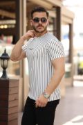Erkek Dikey çizgili Ottoman Kumaş Kısa Kollu T-shirt resmi